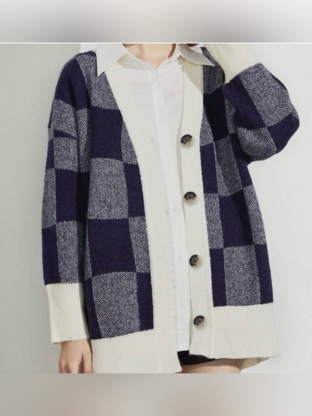 Knitwear Mollie Blue Checkerboard Oversized Cardigan Size S/ M